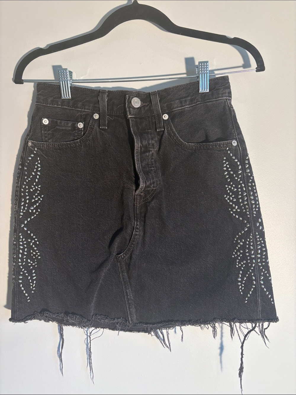 Levi's Black Denim Mini Skirt with Silver Stud Detailing
